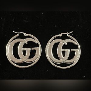 Fashion Jewelry Silver Interlocking GG Hoop Earrings